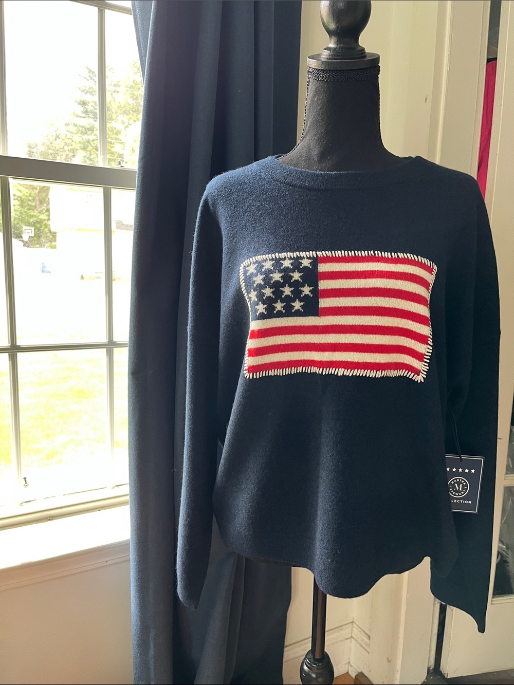 Martha Stewart 
American flag sweater 100% cashmere a size large